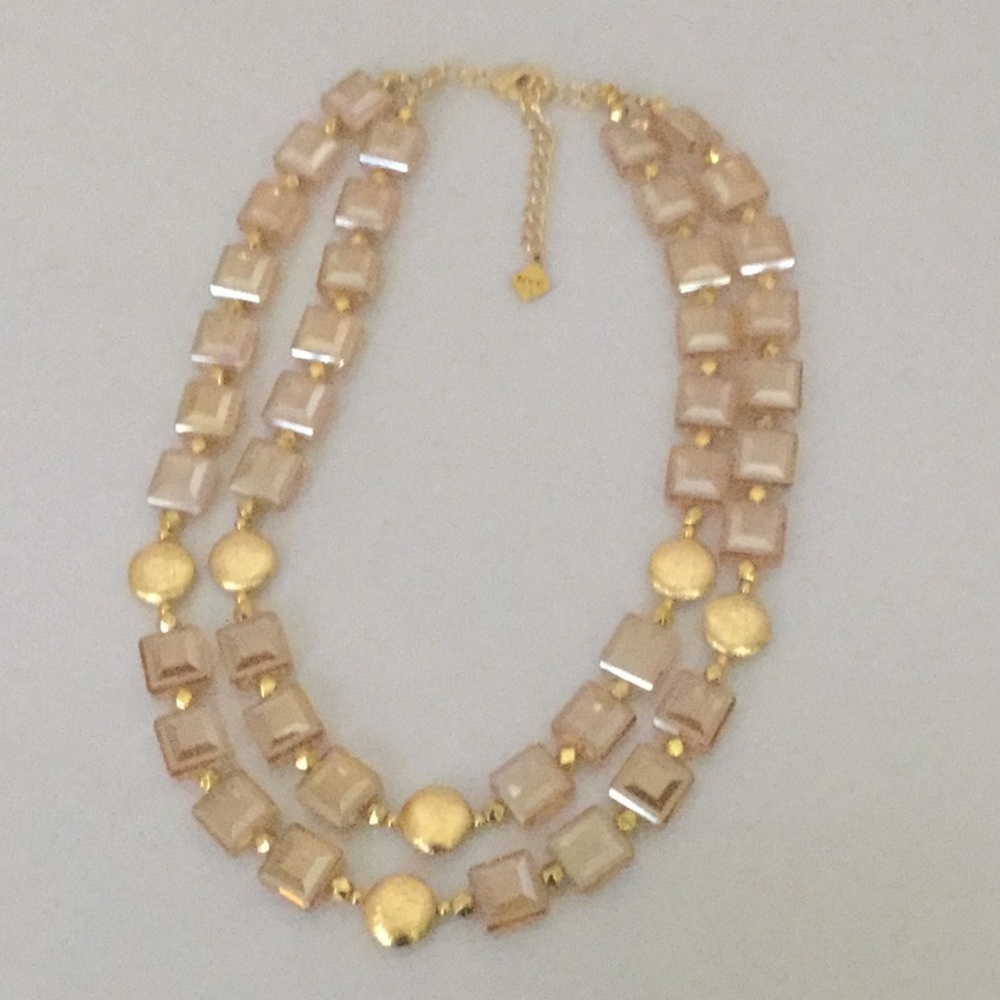 DblStrand17”W/3”Ext.NecklaceW/Hand CutSqrCrystals